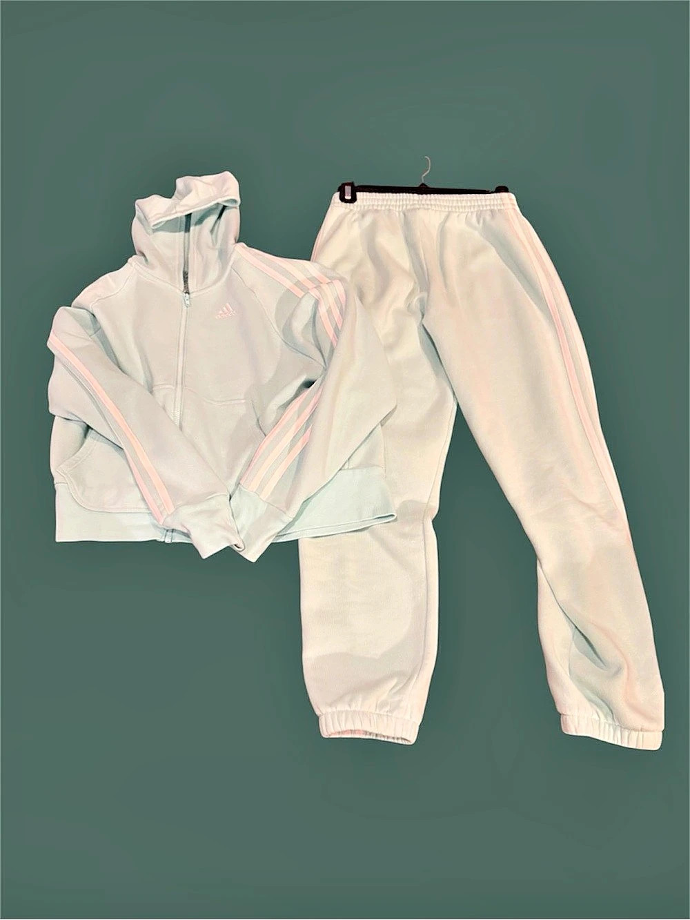 Girls’ adidas track hoodie jacket and pants set Mint & White Large
